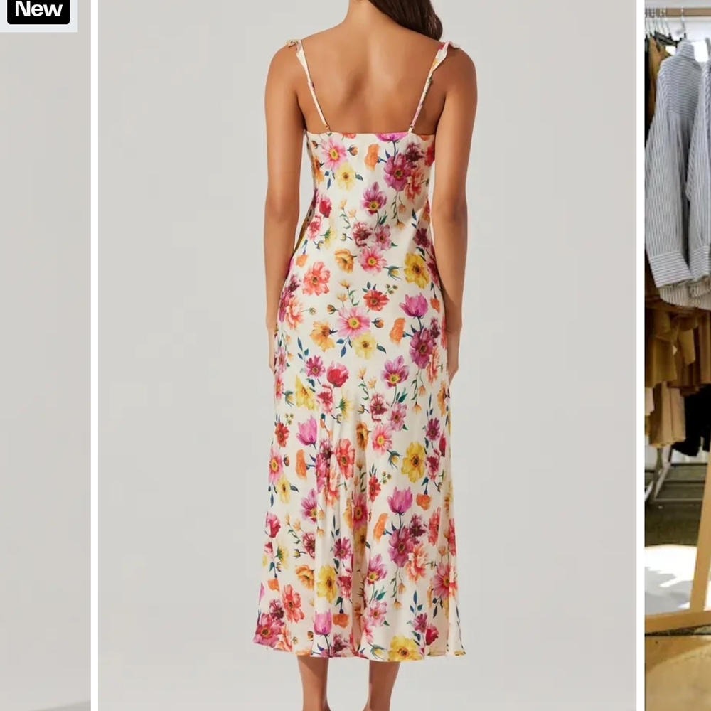 Astr White Floral Midi Dress with Pink Yellow Red Flowers - Picture 3 of 6
